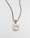 From the Petite Albion Collection. A sparkling, faceted morganite cushion-cut square, surrounded by pavé diamonds on a chain of sterling silver.Diamonds, 0.20 tcw Morganite Sterling silver Chain length, about 17 Pendant width, about ¼ Lobster clasp Imported