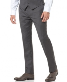 Versatile enough to match all the colors in your workweek wardrobe, this flat front gray pant offers a unique, dynamic style. Versatile enough to match all the colors in your workweek wardrobe, this flat front gray pant offers a unique, dynamic style.