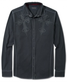 Handsome shirt by Ring of Fire with attractive design pattern on top and contrast stitching. Handsome shirt by Ring of Fire with attractive design pattern on top and contrast stitching.