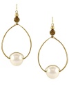 Perfectly polished. Teardrop-shaped hoops showcase luminous glass pearls. Set in gold tone mixed metal. Approximate drop: 3-1/2 inches.