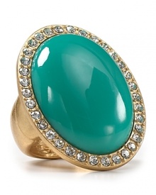 Aqua's oval stone cocktail ring steals the spotlight. The perfect complement to polished nail art. Aqua's oval stone cocktail ring steals the spotlight. The perfect complement to polished nail art.