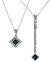 Extended elegance. This 14k white gold necklace from Diversa by EFFY Collection gets a stylish touch with a convertible pendant made of round-cut and square-cut blue (1/4 ct. t.w.) and white (1/6 ct. t.w.) diamonds. Approximate length: 18 inches. Approximate drop length: 5/8 inch, or 1/2 inch. Approximate drop width: 3/8 inch.