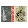 Richly patterned Fringe glass tray with antique hummingbird image and vintage pattern.