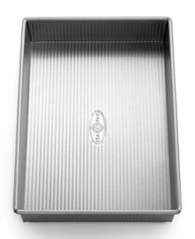 Proud to be American made! The commercial-grade heavy-gauge aluminized steel pan features a unique fluted surface that promotes even air circulation while baking, so your sweet treats are always perfectly delicious. A nonstick, environmentally-friendly silicone finish is safe, natural and simply the best for baking. Lifetime warranty. Proud to be American made! The commercial-grade heavy-gauge aluminized steel pan features a unique fluted surface that promotes even air circulation while baking, so your sweet treats are always perfectly delicious. A nonstick, environmentally-friendly silicone finish is safe, natural and simply the best for baking. Lifetime warranty.