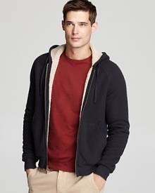 A supremely warm, faux shearling lined hoodie strengthens your look, a handsome sporty style with just the right dose of refinement. A supremely warm, faux shearling lined hoodie strengthens your look, a handsome sporty style with just the right dose of refinement.