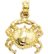 A stylish sand dweller. This cute crab is crafted in polished 14k gold with intricate details and an open back design. Approximate width: 1/2 inch. Approximate length: 3/4 inch.