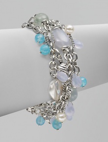 From the Bijoux Collection. A tangle of textural sterling silver chains are richly punctuated by blue and aqua chalcedony and pearl.Blue and aqua chalcedony and pearl Sterling silver Length, about 7 Toggle closure Imported From the Bijoux Collection. A tangle of textural sterling silver chains are richly punctuated by blue and aqua chalcedony and pearl.Blue and aqua chalcedony and pearl Sterling silver Length, about 7 Toggle closure Imported