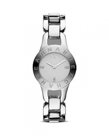 Armani Exchange perfects sleek style with this slim-profile watch. If understated, a logo-engraved bezel and inset crystals lend fashion-forward flair. Armani Exchange perfects sleek style with this slim-profile watch. If understated, a logo-engraved bezel and inset crystals lend fashion-forward flair.