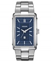 A sophisticated steel watch from Fossil with an intriguing blue dial.