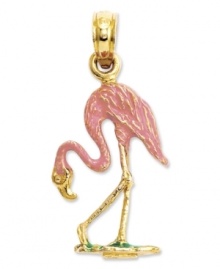 Add a taste of the tropics. This petite, pink flamingo charm features an intricate, carved design in 14k gold. Chain not included. Approximate length: 1 inch. Approximate width: 2/5 inch. Add a taste of the tropics. This petite, pink flamingo charm features an intricate, carved design in 14k gold. Chain not included. Approximate length: 1 inch. Approximate width: 2/5 inch.