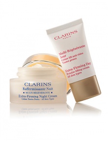 Clarins revolutionizes the face of firming with two formulas that work night and day to firm, lift and tone with unrivaled results. Duo includes: Full-size Extra-Firming Night Cream and travel-size Extra-Firming Day Cream. Made in France. 