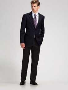 The essential trouser in 100% wool with micro rib design. Quarter top pockets Zip fly Unfinished hem Wool; dry clean Imported The essential trouser in 100% wool with micro rib design. Quarter top pockets Zip fly Unfinished hem Wool; dry clean Imported