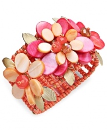 A blooming beauty! Wear the latest trend well in Style&co.'s statement-making stretch bracelet. Coral and pink-colored shells, glass and seed beads form an intricate floral pattern. Bracelet stretches to fit wrist. Approximate length: 7 inches. A blooming beauty! Wear the latest trend well in Style&co.'s statement-making stretch bracelet. Coral and pink-colored shells, glass and seed beads form an intricate floral pattern. Bracelet stretches to fit wrist. Approximate length: 7 inches.
