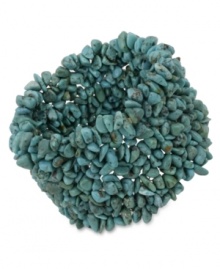 Add a little bohemian inspiration. Avalonia Road's stunning wide bracelet features row upon row of beautiful turquoise chips, all held together in a comfortable stretch design. Approximate diameter: 4 inches. Approximate width: 2 inches. Add a little bohemian inspiration. Avalonia Road's stunning wide bracelet features row upon row of beautiful turquoise chips, all held together in a comfortable stretch design. Approximate diameter: 4 inches. Approximate width: 2 inches.