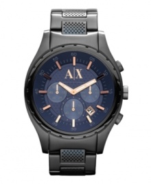 Keep everyone guessing with the unexpected colors of this classic sport chronograph by AX Armani Exchange. Keep everyone guessing with the unexpected colors of this classic sport chronograph by AX Armani Exchange.