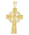 A hint of faith and a little Celtic inspiration, too. This beautifully-crafted cross charm features a cut-out and textured design in 14k gold. Chain not included. Approximate length: 1-3/10 inches. Approximate width: 7/10 inch.