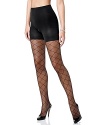 Sheer diamond patterned tights with body shaping control for slimming results.