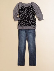 Crafted in a must-have dark wash with slight fading for a vintage look, these slim-fitting, stretchy jeans with contrast stitching will be her favorite and yours.Front button closureWaistband with belt loopsZip flyFive-pocket style99% cotton/1% spandexMachine washImported Crafted in a must-have dark wash with slight fading for a vintage look, these slim-fitting, stretchy jeans with contrast stitching will be her favorite and yours.Front button closureWaistband with belt loopsZip flyFive-pocket style99% cotton/1% spandexMachine washImported