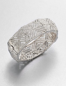With an Art Deco appeal, this shimmering bangle offer pure dazzle.CrystalRhodium platingDiameter, about 2.25Hinged with tongue-and-groove claspImported With an Art Deco appeal, this shimmering bangle offer pure dazzle.CrystalRhodium platingDiameter, about 2.25Hinged with tongue-and-groove claspImported