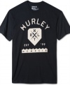 Keep cool in this solid tee with unique graphic on front by Hurley.