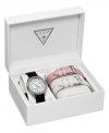 A few of your favorite things adorn this interchangeable GUESS watch set.
