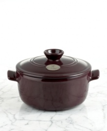 This round, 2.5-qt casserole is perfect for braising, browning and slow cooking. The innovative clay construction allows gentle heat distribution and can be placed directly on burners without cracking or breaking. The ventilated lid allows juices to circulate for tender, juicy results. This round, 2.5-qt casserole is perfect for braising, browning and slow cooking. The innovative clay construction allows gentle heat distribution and can be placed directly on burners without cracking or breaking. The ventilated lid allows juices to circulate for tender, juicy results.