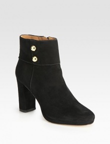 Gleaming goldtone buttons transform this suede staple with contrast stitching and an easy side zipper. Self-covered heel, 3½ (90mm)Suede upperSide zipLeather lining and solePadded insoleImported Gleaming goldtone buttons transform this suede staple with contrast stitching and an easy side zipper. Self-covered heel, 3½ (90mm)Suede upperSide zipLeather lining and solePadded insoleImported