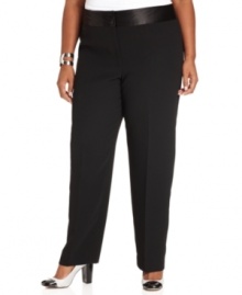 Whether you're wearing them with the coordinating satin-lapel blazer or pairing it with a printed blouse, Calvin Klein's plus size satin-waistband pants add an elegant menswear-inspired touch to any outfit.