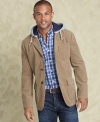 Effortlessly hip, this hooded corduroy sportcoat by Tommy Hilfiger gives you a layered look perfect for the season.