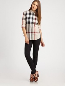 Signature checks give this classic silhouette iconic appeal and unmistakable charm.Collar styleButton closureLong sleevesAbout 23 from shoulder to hemCottonImportedMachine wash Model shown is 5'9 (175cm) wearing US size Small. Additional Information Women's Premier Designer & Contemporary Size Guide Signature checks give this classic silhouette iconic appeal and unmistakable charm.Collar styleButton closureLong sleevesAbout 23 from shoulder to hemCottonImportedMachine wash Model shown is 5'9 (175cm) wearing US size Small. Additional Information Women's Premier Designer & Contemporary Size Guide