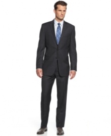 Add a pop of plaid to your suit collection. This slim-fit style from Calvin Klein has modern energy.