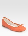 Grosgrain ribbon trim and a bow adornment add a Parisienne twist to this stretchy linen flat. Linen and grosgrain ribbon upperLeather lining and solePadded insoleMade in FranceOUR FIT MODEL RECOMMENDS ordering one size up as this style runs small. 