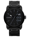 Step up the style with this sleek Diesel watch. Black ion-plated stainless steel bracelet and round case. Black dial with gray stick indices and logo. Quartz movement. Water resistant to 100 meters. Two-year limited warranty.