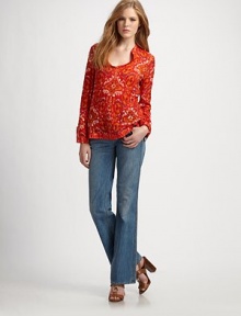 An exotic print and unique details give this eye-catching design a must-have-it-now status.Stand collarLong sleevesAbout 28 from shoulder to hem77% silk/23% rayonDry cleanImported Model shown is 5'10 (177cm) wearing US size 4. An exotic print and unique details give this eye-catching design a must-have-it-now status.Stand collarLong sleevesAbout 28 from shoulder to hem77% silk/23% rayonDry cleanImported Model shown is 5'10 (177cm) wearing US size 4.