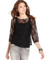 Refresh your look with delicate and girlish style in Lily White's three-quarter sleeve lace top!
