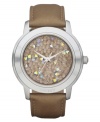 A sweetly designed leather watch from DKNY -- with eye-catching caramel-hued stones at the dial.