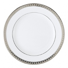 Beautiful, white Limoges porcelain with a dynamic platinum border, the geometric motif of the Athena collection creates a dimensional and graphic appearance. Also available with gold border. Beautiful, white Limoges porcelain with a dynamic platinum border, the geometric motif of the Athena collection creates a dimensional and graphic appearance. Also available with gold border.