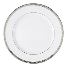 Beautiful, white Limoges porcelain with a dynamic platinum border, the geometric motif of the Athena collection creates a dimensional and graphic appearance. Also available with gold border. Beautiful, white Limoges porcelain with a dynamic platinum border, the geometric motif of the Athena collection creates a dimensional and graphic appearance. Also available with gold border.
