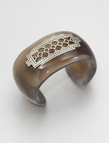 From the Dot Collection. This nature-inspired style from a socially and environmentally responsible brand features a stunning agate cuff decorated with a delicate, sterling silver cutout center surrounded by a dotted 18k gold border. AgateSterling silver18k goldDiameter, about 2.3Slip-on styleImported