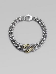 A chunky strand of graduated sterling silver links includes two with a cabled texture and one of smooth 18k gold. Sterling silver and 18k yellow gold Length, about 7½ Lobster clasp Made in Italy A chunky strand of graduated sterling silver links includes two with a cabled texture and one of smooth 18k gold. Sterling silver and 18k yellow gold Length, about 7½ Lobster clasp Made in Italy