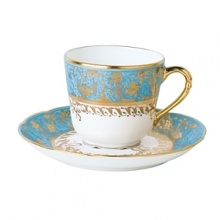 Inspired by the flamboyant designs of the 19th century, Eden Turquoise is both refined and sophisticated. This Limoges porcelain dinnerware service is a remarkable reproduction that captures the beauty of engraved gold work. Made in Limoges, France. Inspired by the flamboyant designs of the 19th century, Eden Turquoise is both refined and sophisticated. This Limoges porcelain dinnerware service is a remarkable reproduction that captures the beauty of engraved gold work. Made in Limoges, France.