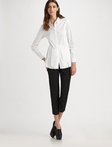 Slim, streamlined capris of woven stretch wool with an Italian attitude.Bandless waist Front and back darts Flat front Side zip closure Slim leg Inseam, about 26 96% wool/4% elastane Dry clean Made in Italy