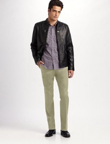 A sharp, easy-fitting favorite for work and weekend, cut from remarkably crisp cotton twill with a hint of helpful stretch. Side slash, back welt pockets Inseam, about 32 97% cotton/3% elastene Machine wash Imported A sharp, easy-fitting favorite for work and weekend, cut from remarkably crisp cotton twill with a hint of helpful stretch. Side slash, back welt pockets Inseam, about 32 97% cotton/3% elastene Machine wash Imported