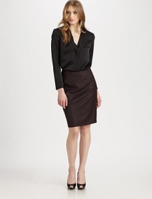 The classic pencil skirt re-imagined in a luxe wool blend with subtle shimmer.Back zipperFully linedAbout 23 long60% virgin wool/37% viscose/3% elastaneDry cleanImported Model shown is 5'11 (180cm) wearing US size 4. 