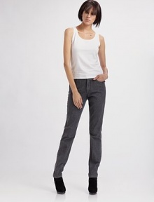 Soft denim with just a hint of stretch in a flattering slim fit.THE FITMidrise Skinny leg Inseam, about 32½THE DETAILSZip fly Button closure Five-pocket style 98% cotton/2% Lycra Made in USA Soft denim with just a hint of stretch in a flattering slim fit.THE FITMidrise Skinny leg Inseam, about 32½THE DETAILSZip fly Button closure Five-pocket style 98% cotton/2% Lycra Made in USA