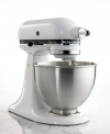 A baker's best friend, this smooth operating stand mixer helps knead, mix and whip tasty treats into shape. The tilt-head design allows you to easily add ingredients and access the contents of the bowl, while 10 speeds provide professional control. One-year warranty. Model KSM75W. Qualifies for Rebate
