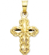 Stay true to your faith. This intricate diamond-cut small cross charm makes the perfect symbolic gift. Crafted in 14k gold. Chain not included. Approximate length: 8/10 inch. Approximate width: 2/5 inch.