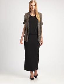 A shimmering open-front style made from a brilliant fabric combination, including chic metallic thread.Open-front designDolman sleevesAbout 27 from shoulder to hem35% cotton/34% viscose/26% linen/5% metallic threadDry cleanImported of Italian fabric Model shown is 5'10 (177cm) wearing US size Small. A shimmering open-front style made from a brilliant fabric combination, including chic metallic thread.Open-front designDolman sleevesAbout 27 from shoulder to hem35% cotton/34% viscose/26% linen/5% metallic threadDry cleanImported of Italian fabric Model shown is 5'10 (177cm) wearing US size Small.