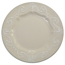 Feminine and sophisticated. Off-white porcelain body with white embossing. Dishwasher and microwave safe. Feminine and sophisticated. Off-white porcelain body with white embossing. Dishwasher and microwave safe.