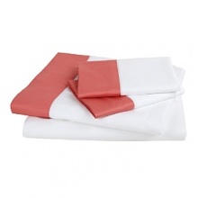 Sweet dreams just got sweeter. Rest easily upon these elegant white cotton sateen cases with hemstitch detail. Stitched hem pleat with a color band of rose. Sweet dreams just got sweeter. Rest easily upon these elegant white cotton sateen cases with hemstitch detail. Stitched hem pleat with a color band of rose.